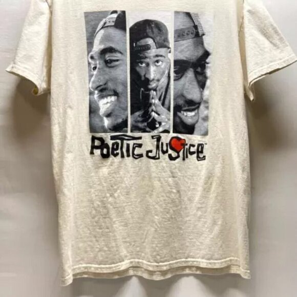 2 Pac TuPac Poetic Justice Shirt Philcos Adult Large Cream Graphic Logo T-Shirt - Picture 3 of 12